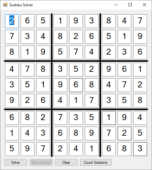 Screenshot of a solved Sudoku board